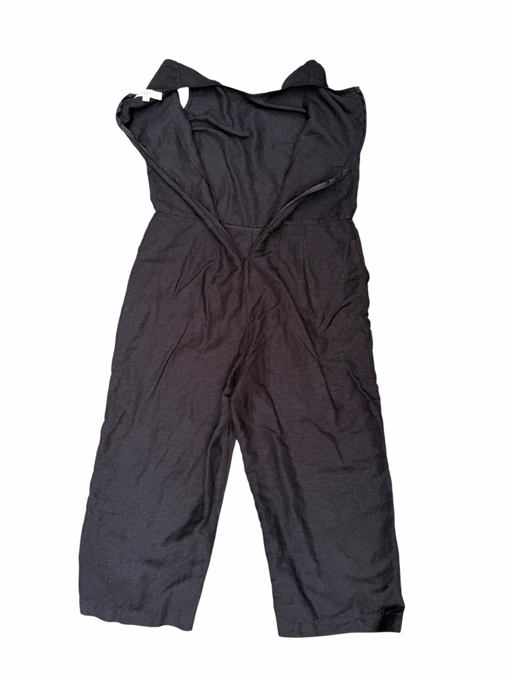 LOFT Size 14 Sleeveless Black Wide-Leg Jumpsuit with Pockets Back Zipper Linen - Picture 6 of 9